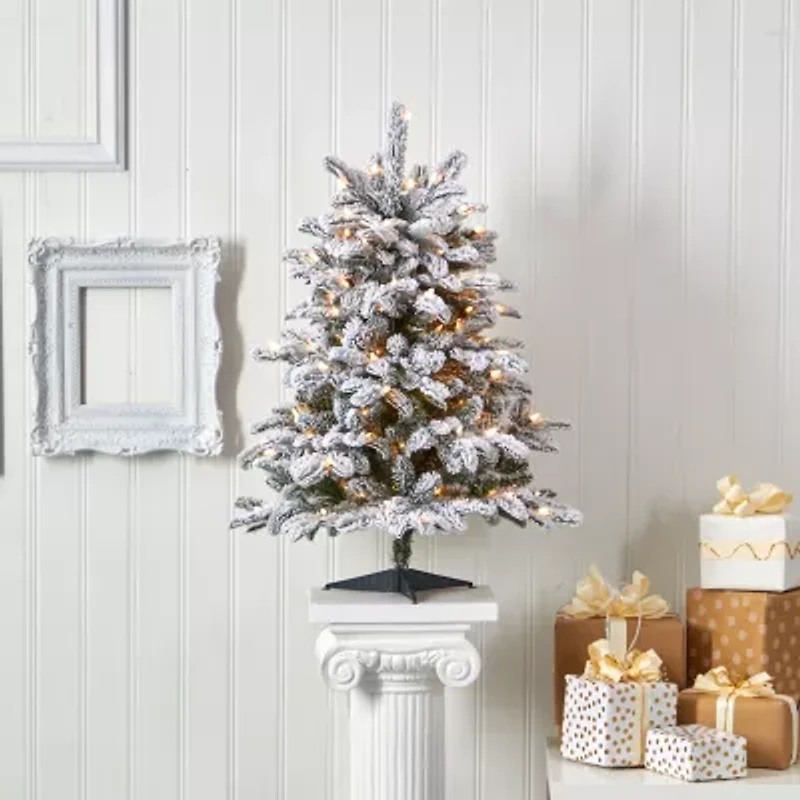 Nearly Natural Flocked 3 Foot Pre-Lit Fir Christmas Tree
