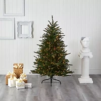 Nearly Natural 5 Foot Pre-Lit Fir Christmas Tree