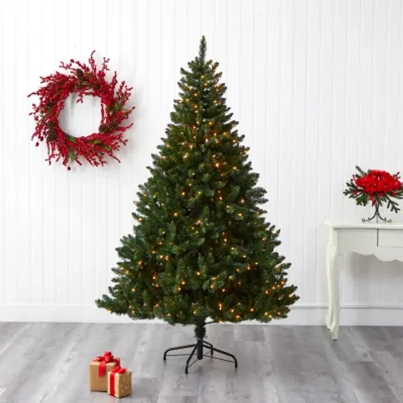 Nearly Natural Northern Rocky Faux 7 Foot Pre-Lit Spruce Christmas Tree