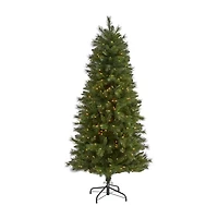 Nearly Natural Slim Faux 6 Foot Pre-Lit Pine Christmas Tree
