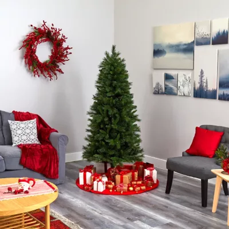Nearly Natural Slim Faux 6 Foot Pre-Lit Pine Christmas Tree