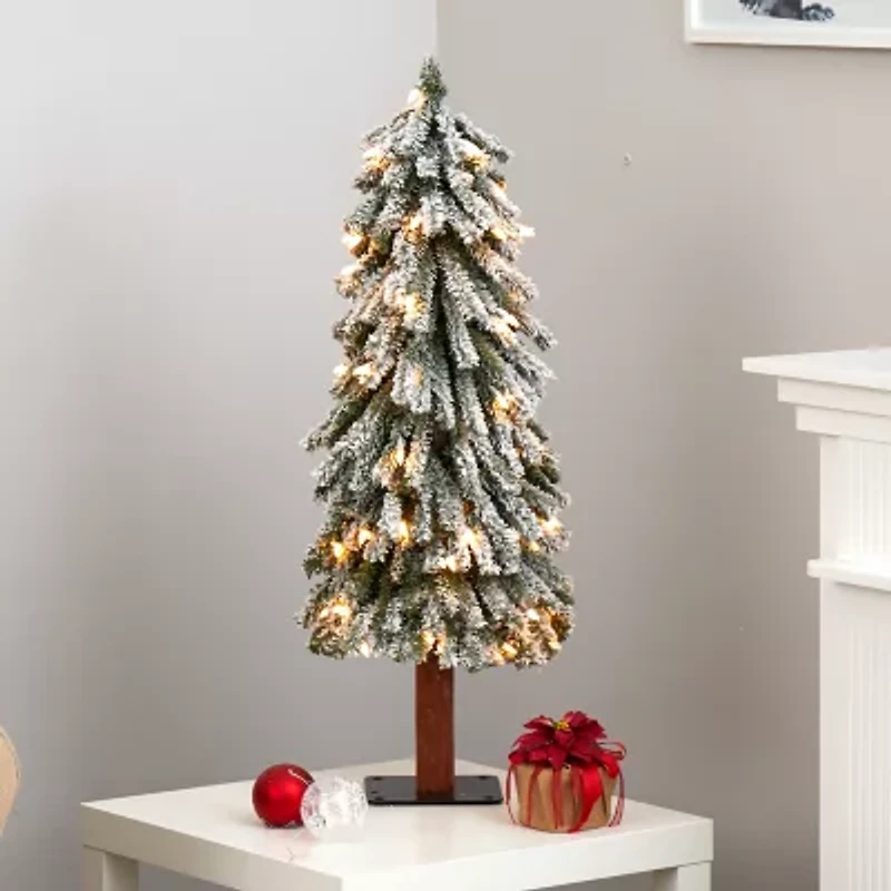 Nearly Natural Flocked 3 Foot Pre-Lit Christmas Tree