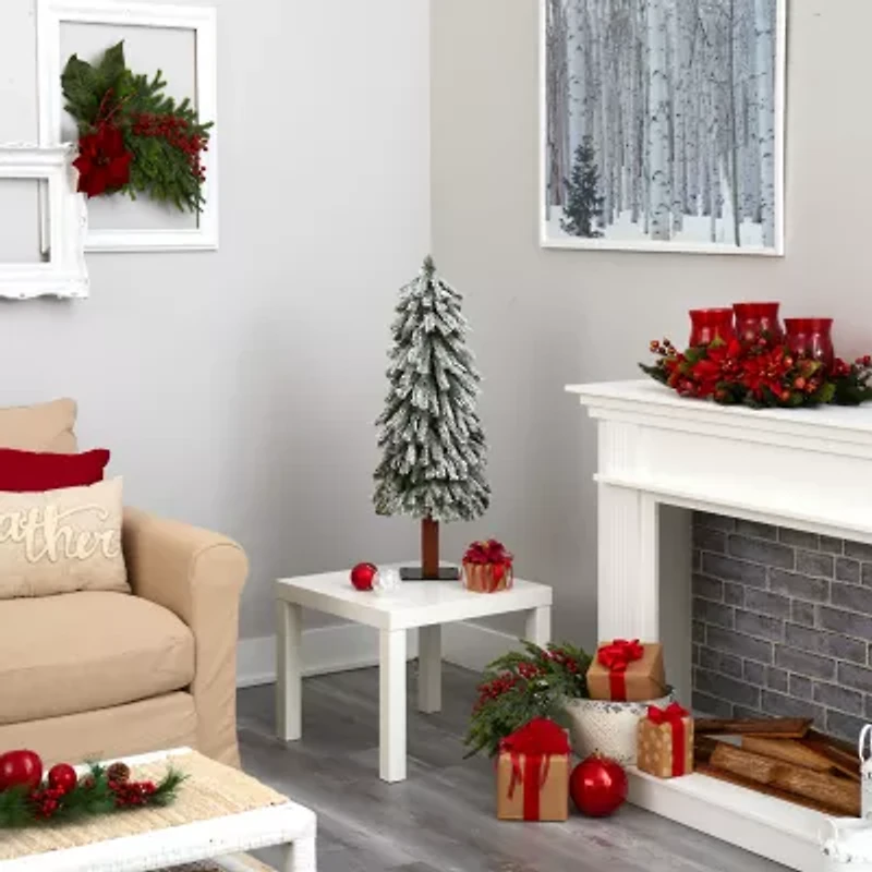 Nearly Natural Flocked 3 Foot Pre-Lit Christmas Tree