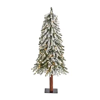 Nearly Natural Flocked Foot Pre-Lit Christmas Tree