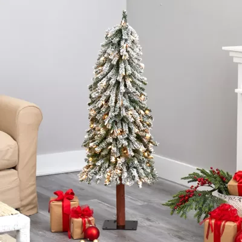 Nearly Natural Flocked Foot Pre-Lit Christmas Tree