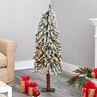 Nearly Natural Flocked Foot Pre-Lit Christmas Tree