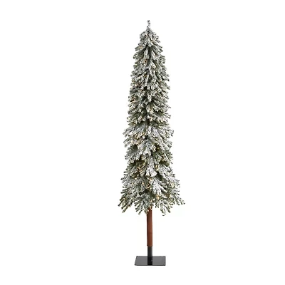 Nearly Natural Flocked Grand Faux 8 Foot Pre-Lit Christmas Tree