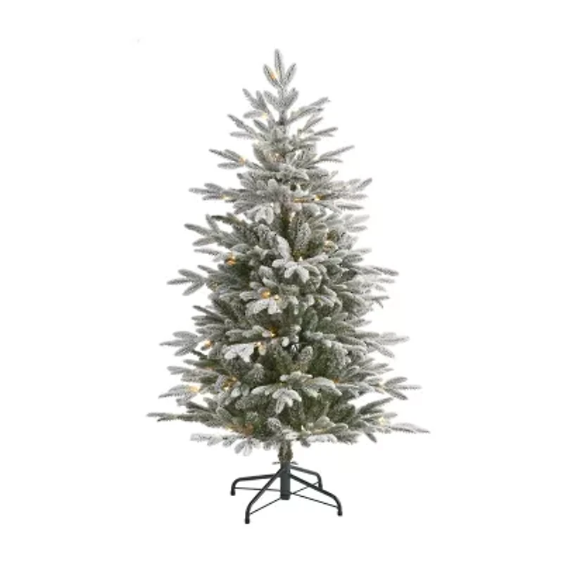 Nearly Natural Flocked 4 1/2 Foot Pre-Lit Spruce Christmas Tree