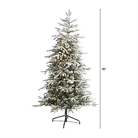 Nearly Natural Flocked 6 1/2 Foot Pre-Lit Spruce Christmas Tree