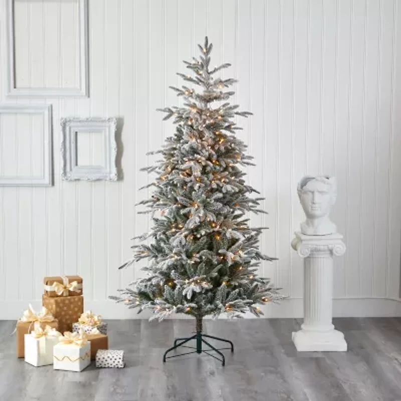 Nearly Natural Flocked 6 1/2 Foot Pre-Lit Spruce Christmas Tree