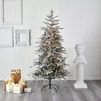 Nearly Natural Flocked 6 1/2 Foot Pre-Lit Spruce Christmas Tree