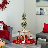 Nearly Natural Flocked Topiary 3 Foot Pre-Lit Christmas Tree