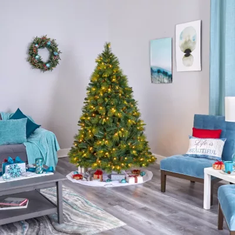 Nearly Natural North Carolina Mixed Faux / Foot Pre-Lit Pine Christmas Tree
