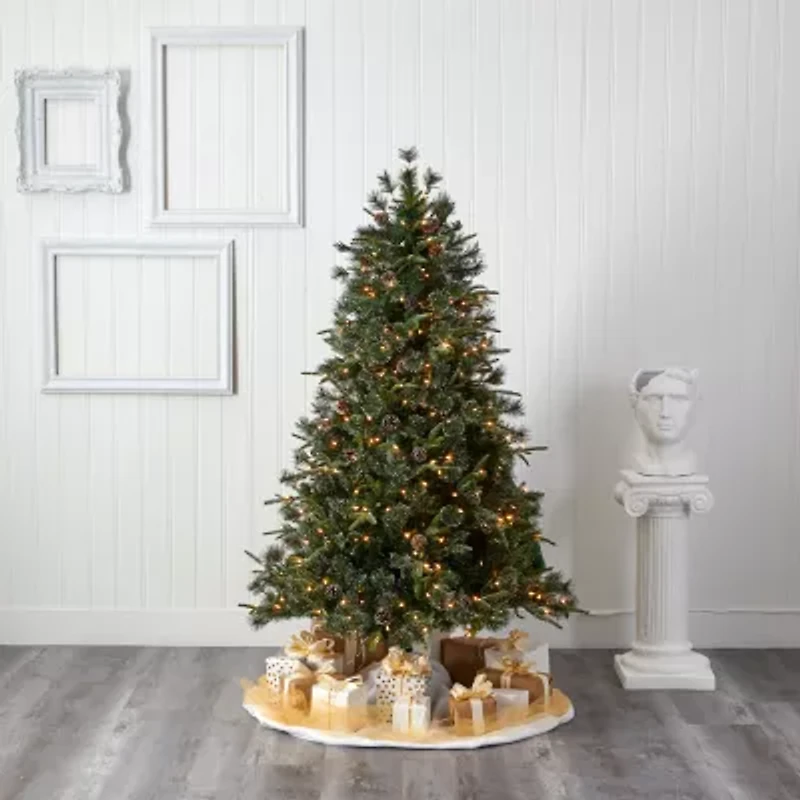 Nearly Natural Snowed Tipped Faux 6 Foot Pre-Lit Pine Christmas Tree