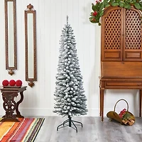 Nearly Natural Flocked Pencil 6 Foot Christmas Tree