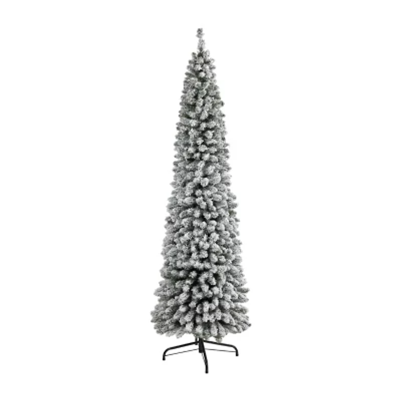 Nearly Natural Flocked Pencil 7 Foot Christmas Tree