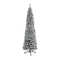 Nearly Natural Flocked Pencil 7 Foot Christmas Tree