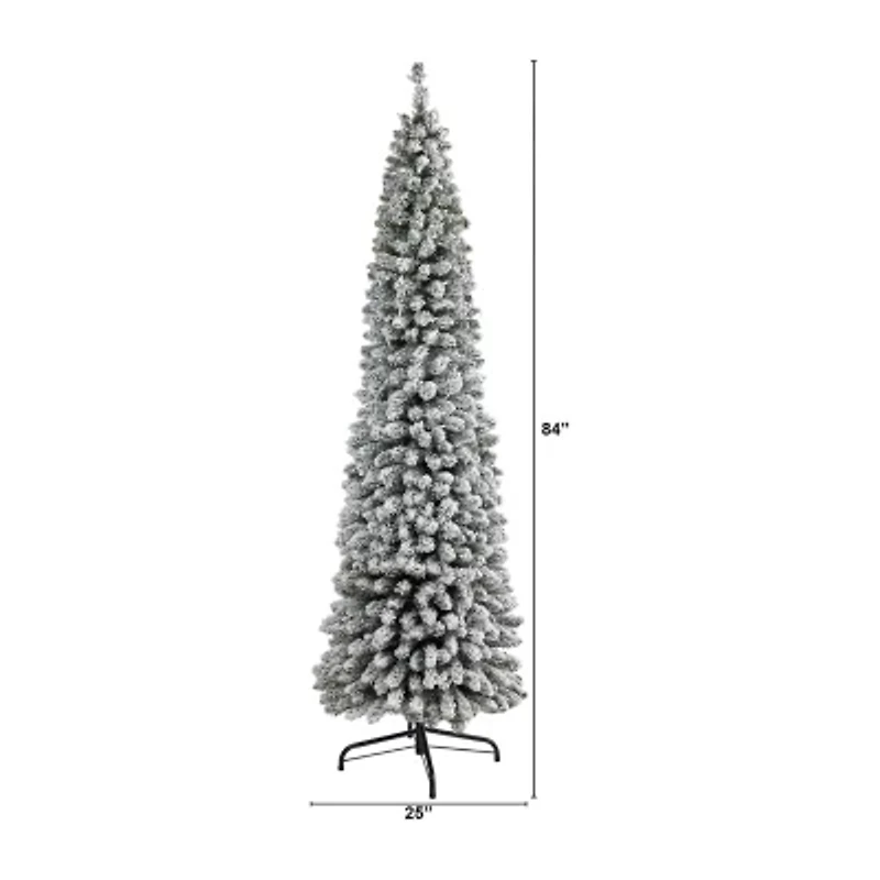 Nearly Natural Flocked Pencil 7 Foot Christmas Tree