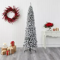 Nearly Natural Flocked Pencil 7 Foot Christmas Tree