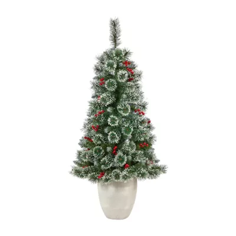Nearly Natural Frosted Swiss Faux 4 Foot Pre-Lit Pine Christmas Tree