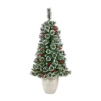 Nearly Natural Frosted Swiss Faux 4 Foot Pre-Lit Pine Christmas Tree