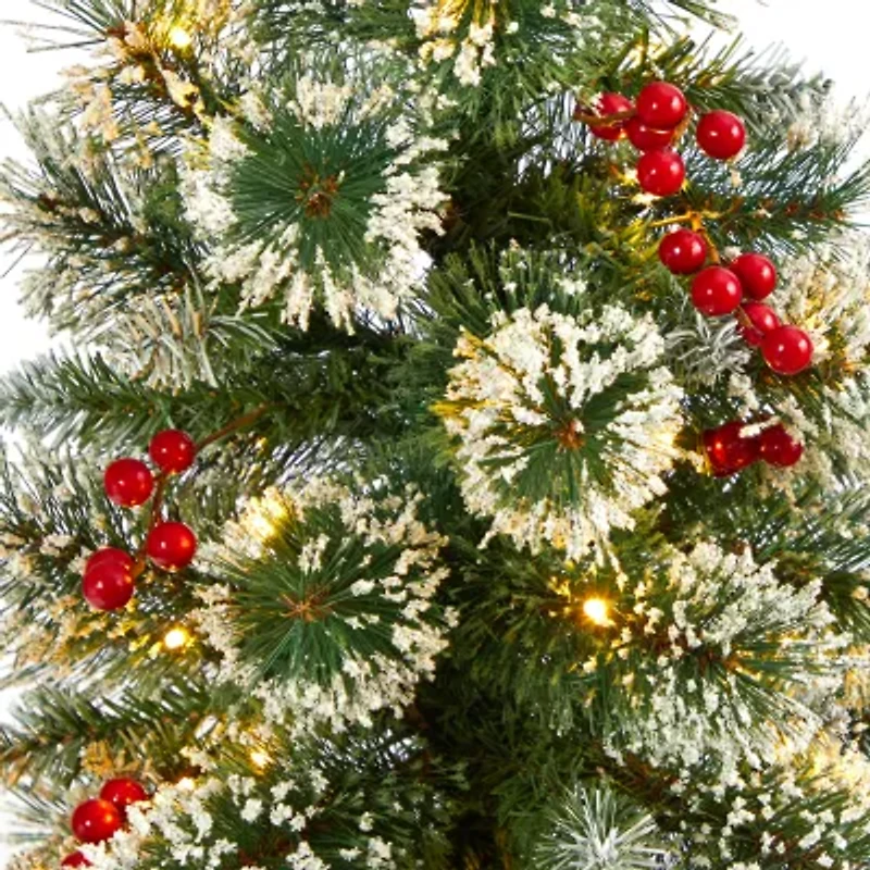 Nearly Natural Frosted Swiss Faux 4 Foot Pre-Lit Pine Christmas Tree