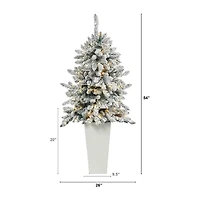 Nearly Natural Flocked Livingston Faux 4 1/2 Foot Pre-Lit Fir Christmas Tree