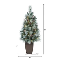 Nearly Natural Frosted 3 1/2 Foot Pre-Lit Pine Christmas Tree