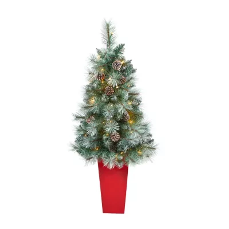 Nearly Natural Frosted Tip 4 Foot Pre-Lit Pine Christmas Tree