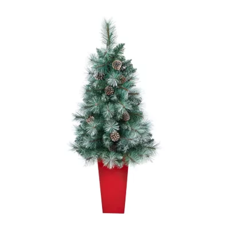 Nearly Natural Frosted Tip 4 Foot Pre-Lit Pine Christmas Tree