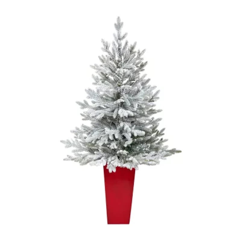 Nearly Natural Flocked Fraser Faux 4 Foot Pre-Lit Fir Christmas Tree