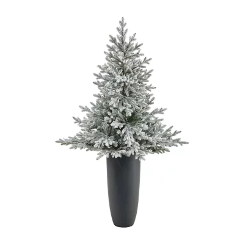 Nearly Natural Flocked Fraser 5 Foot Pre-Lit Fir Christmas Tree