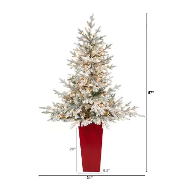 Nearly Natural Fraser In Red Planter 4 1/2 Foot Pre-Lit Fir Christmas Tree