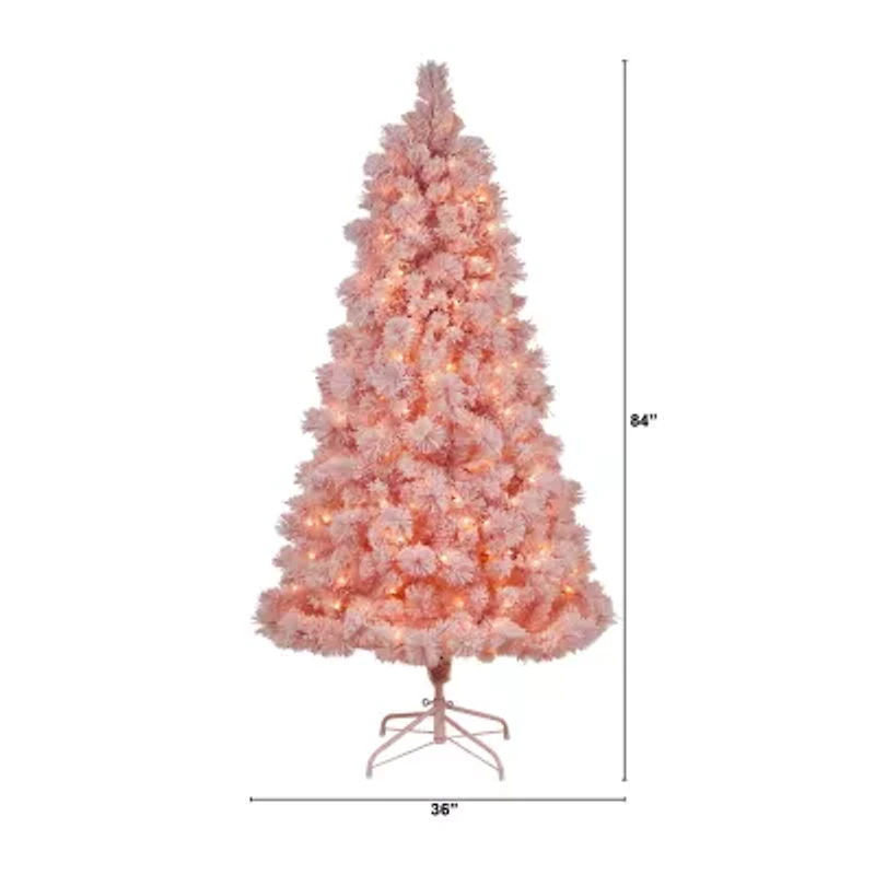 Nearly Natural Pink Faux 7 Foot Pre-Lit Christmas Tree