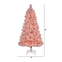 Nearly Natural Pink Faux 7 Foot Pre-Lit Christmas Tree
