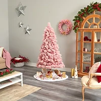 Nearly Natural Pink Faux 7 Foot Pre-Lit Christmas Tree