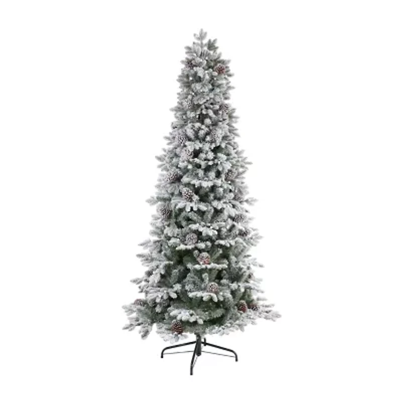 Nearly Natural Flocked Faux 7 1/2 Foot Pre-Lit Christmas Tree