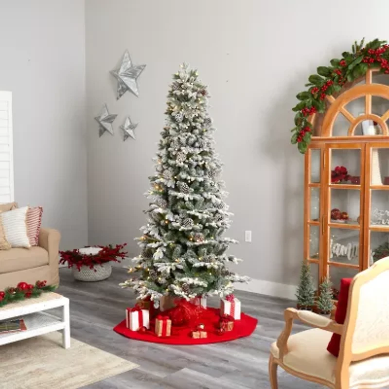 Nearly Natural Flocked Faux 7 1/2 Foot Pre-Lit Christmas Tree