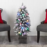 Nearly Natural Flocked Faux 3 Foot Pre-Lit Fir Christmas Tree
