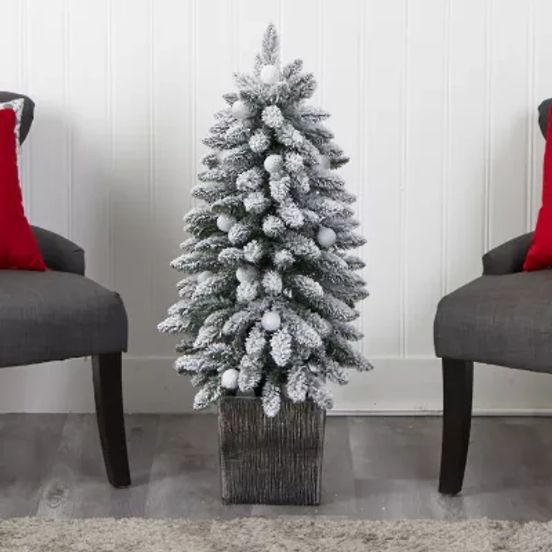 Nearly Natural Flocked Faux 3 Foot Pre-Lit Fir Christmas Tree