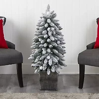 Nearly Natural Flocked Faux 3 Foot Pre-Lit Fir Christmas Tree