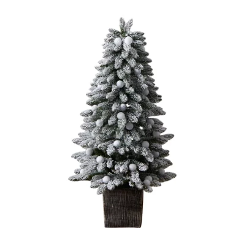 Nearly Natural Flocked Pre-Faux 4 Foot Pre-Lit Christmas Tree