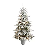 Nearly Natural Flocke Faux 6 Foot Pre-Lit Pine Christmas Tree