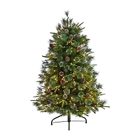 Nearly Natural Snowed Tipped Faux 5 Foot Pre-Lit Pine Christmas Tree
