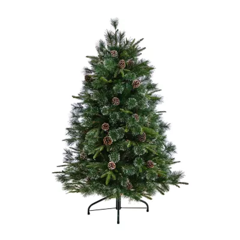 Nearly Natural Snowed Tipped Faux 5 Foot Pre-Lit Pine Christmas Tree