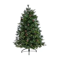 Nearly Natural Snowed Tipped Faux 5 Foot Pre-Lit Pine Christmas Tree