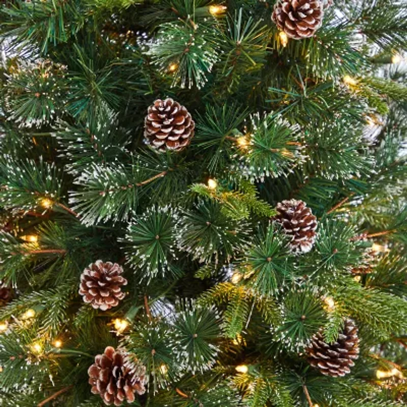Nearly Natural Snowed Tipped Faux 5 Foot Pre-Lit Pine Christmas Tree