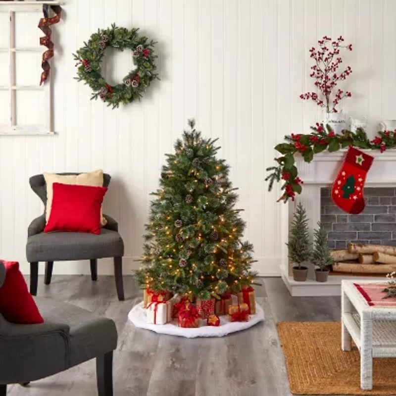 Nearly Natural Snowed Tipped Faux 5 Foot Pre-Lit Pine Christmas Tree