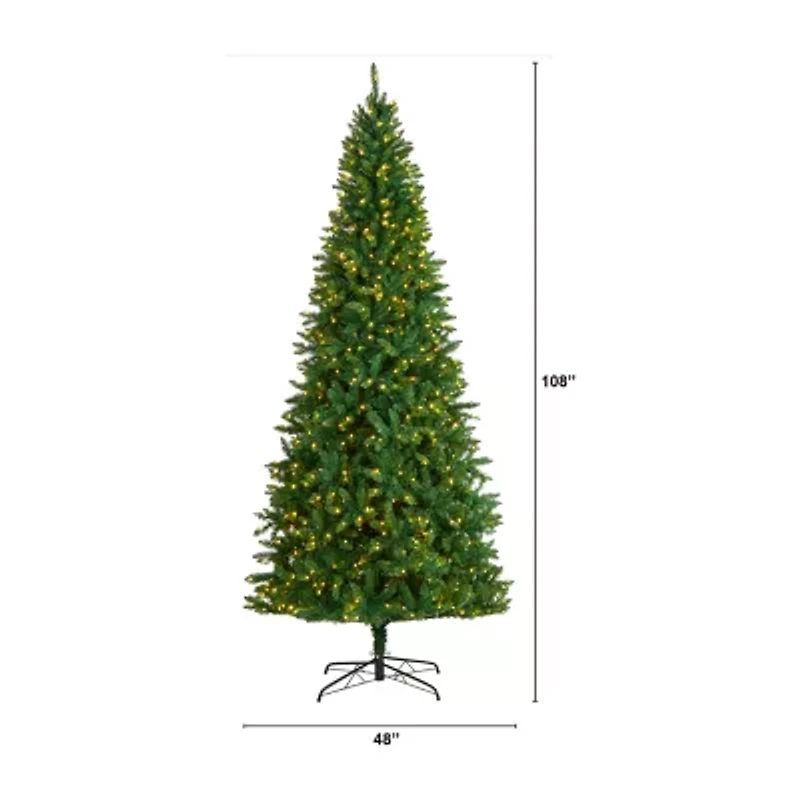 Nearly Natural Green Valley Faux 9 Foot Pre-Lit Fir Christmas Tree