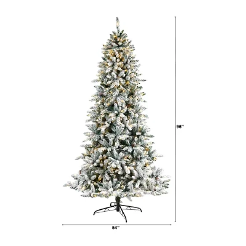 Nearly Natural Flocked Faux 8 Foot Pre-Lit Fir Christmas Tree